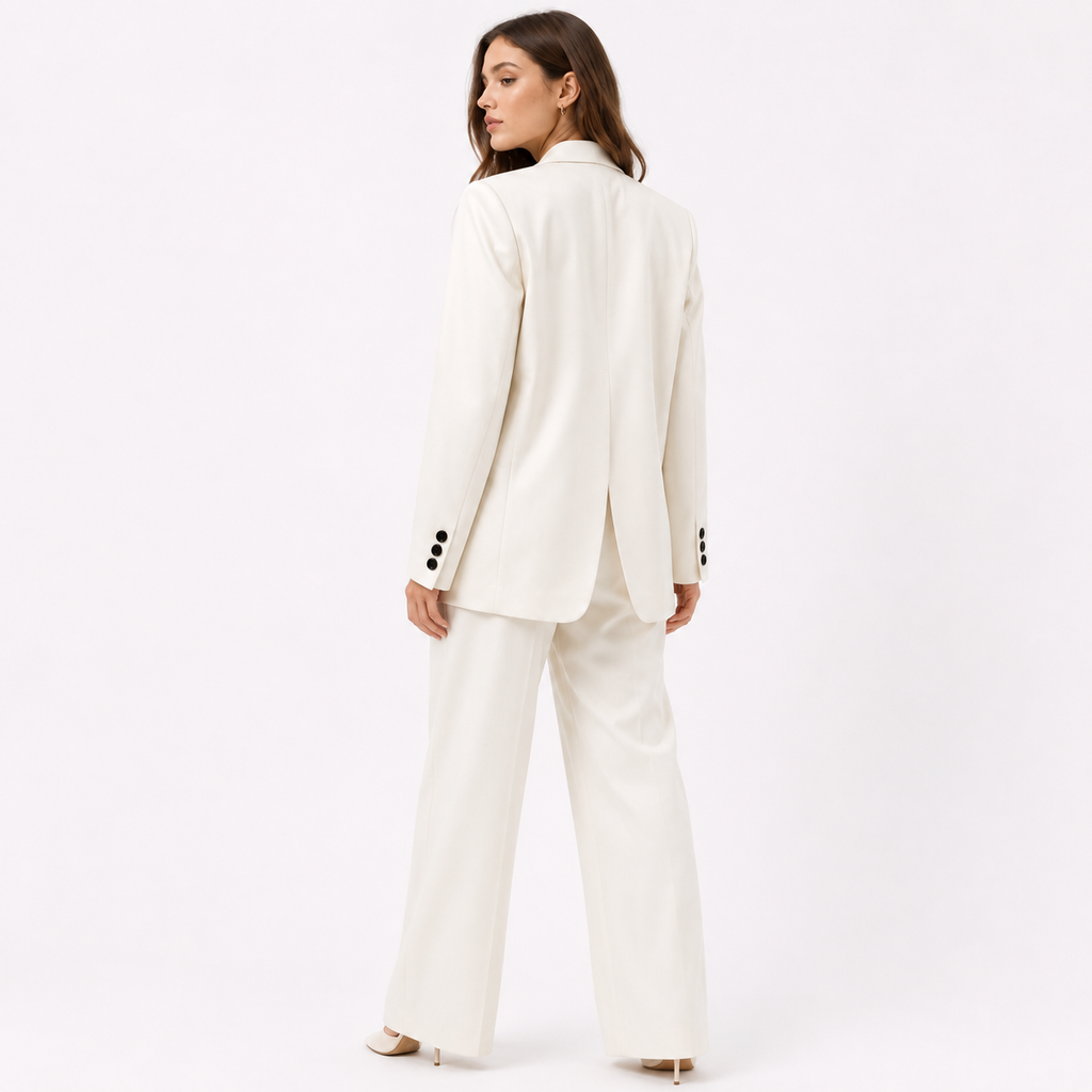 Women’s Ivory White Tailored Blazer with Black Buttons