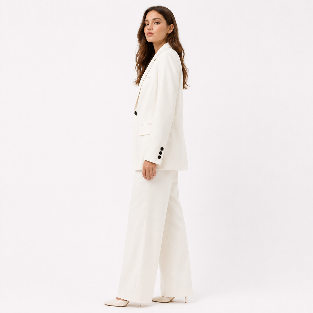 Women’s Ivory White Tailored Blazer with Black Buttons