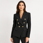 Women’s Black Double-Breasted Blazer with Gold Buttons