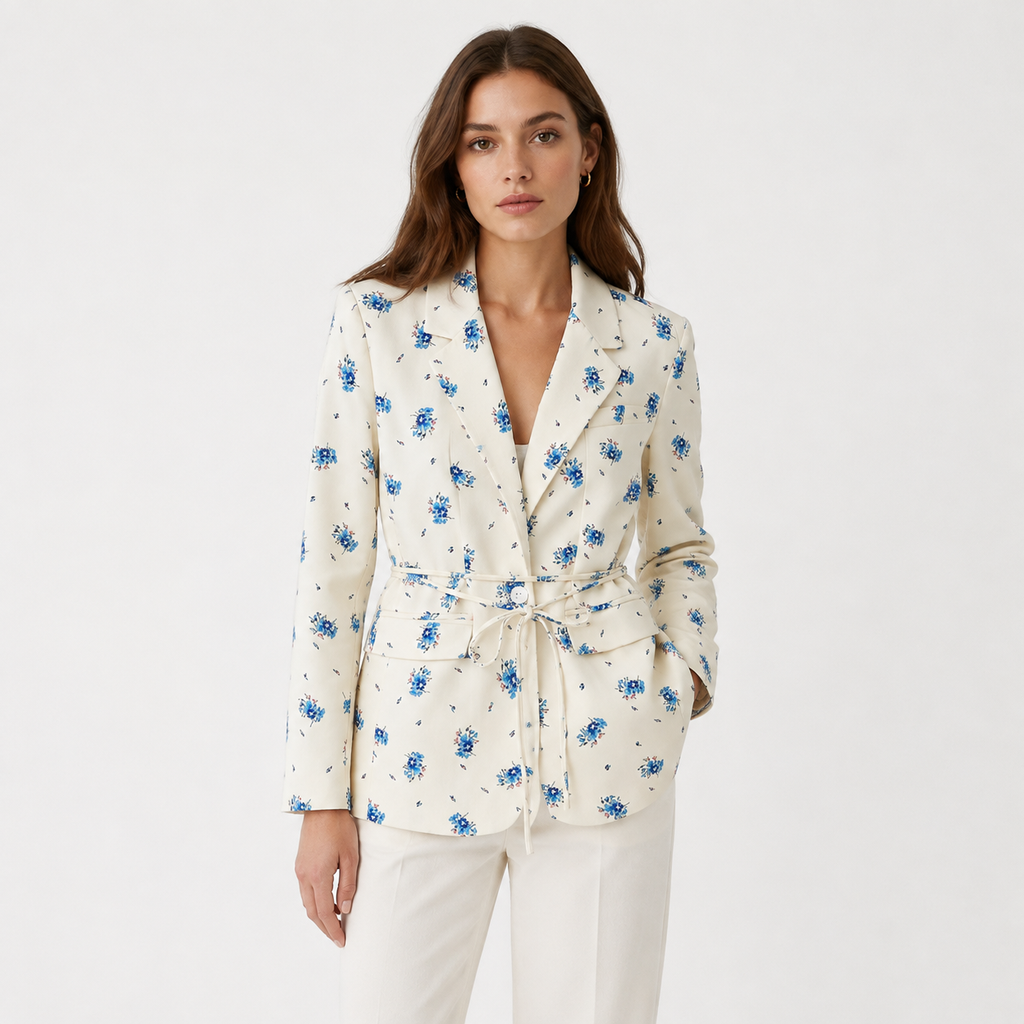 Women's Cream Floral Belted Blazer – Blue Print