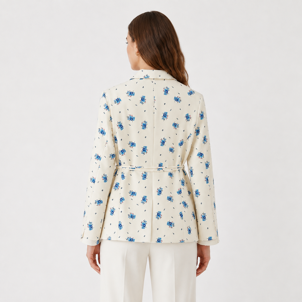 Women's Cream Floral Belted Blazer – Blue Print