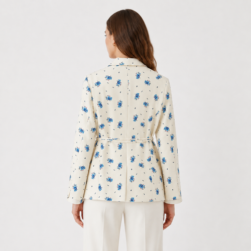 Women's Cream Floral Belted Blazer – Blue Print
