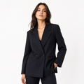Women's Double-Breasted Pinstripe Blazer – Navy Blue