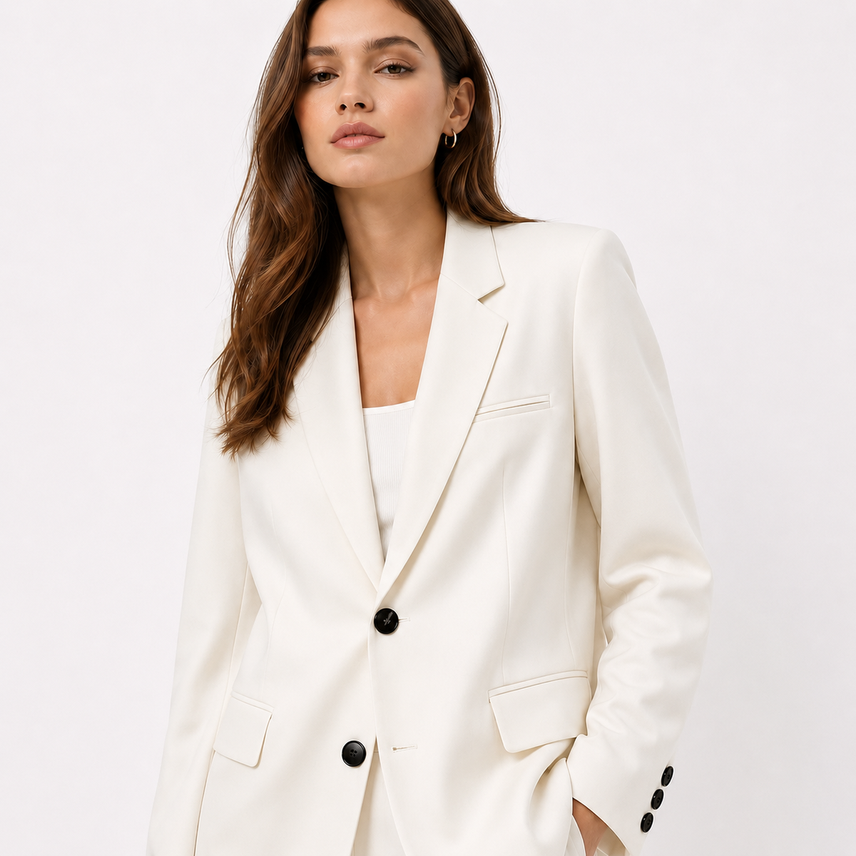 Women’s Ivory White Tailored Blazer with Black Buttons
