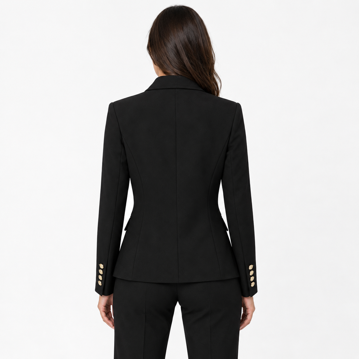 Women’s Black Double-Breasted Blazer with Gold Buttons