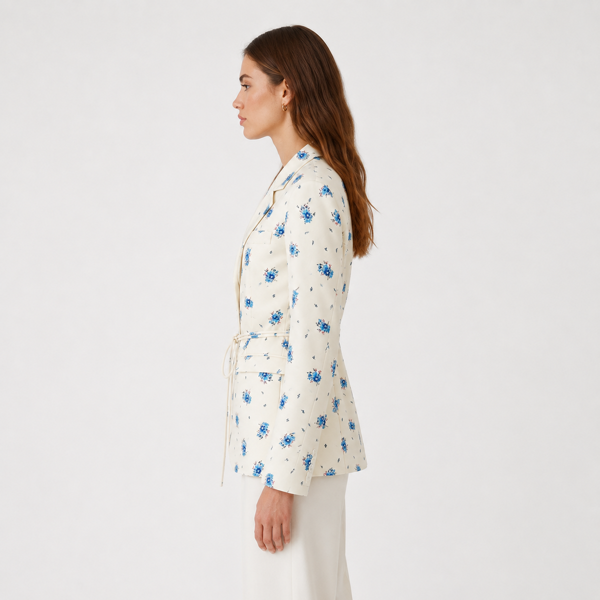 Women's Cream Floral Belted Blazer – Blue Print