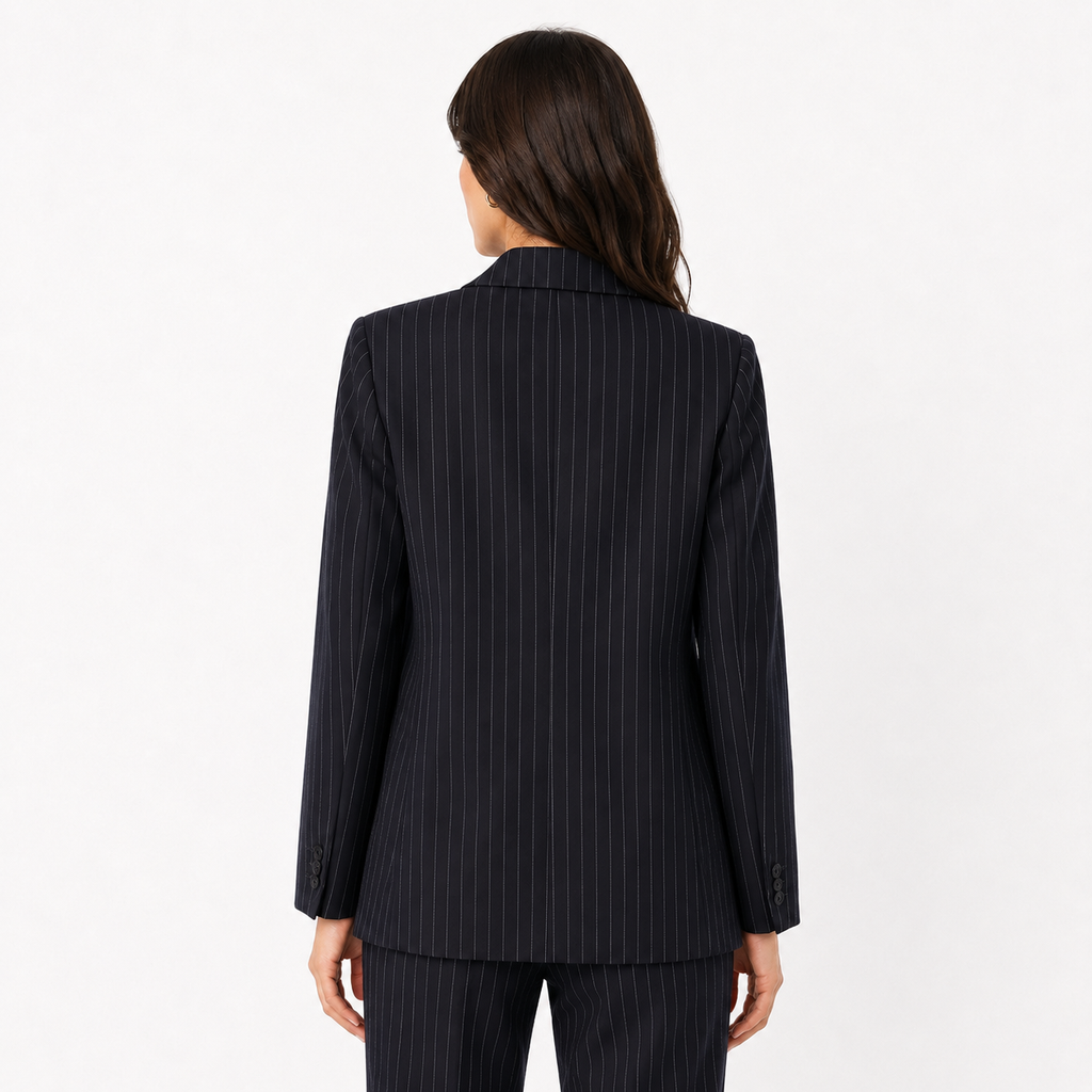 Women's Double-Breasted Pinstripe Blazer – Navy Blue