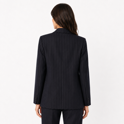 Women's Double-Breasted Pinstripe Blazer – Navy Blue