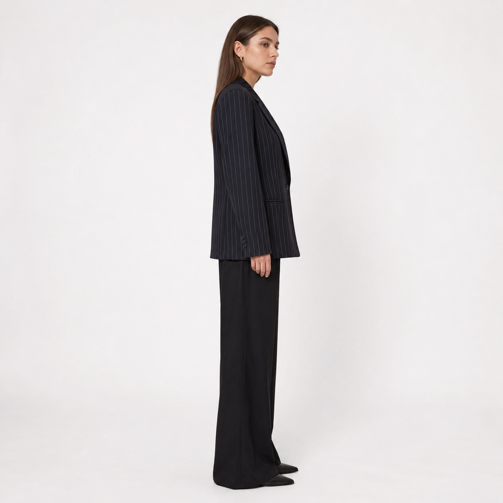 Women's Double-Breasted Pinstripe Blazer – Navy Blue