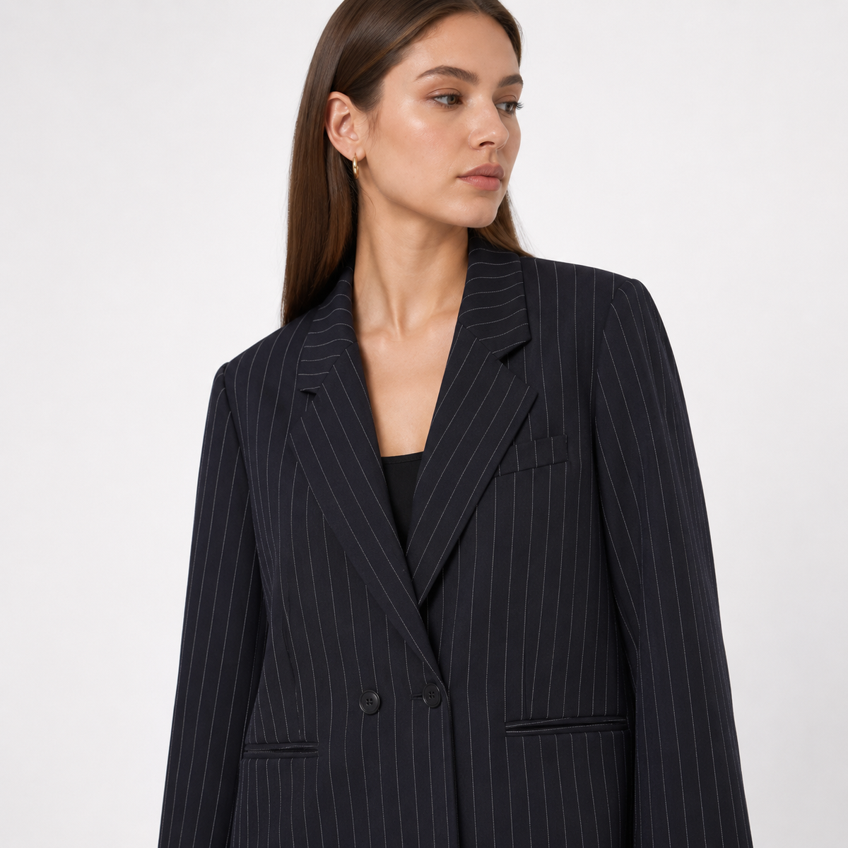 Women's Double-Breasted Pinstripe Blazer – Navy Blue